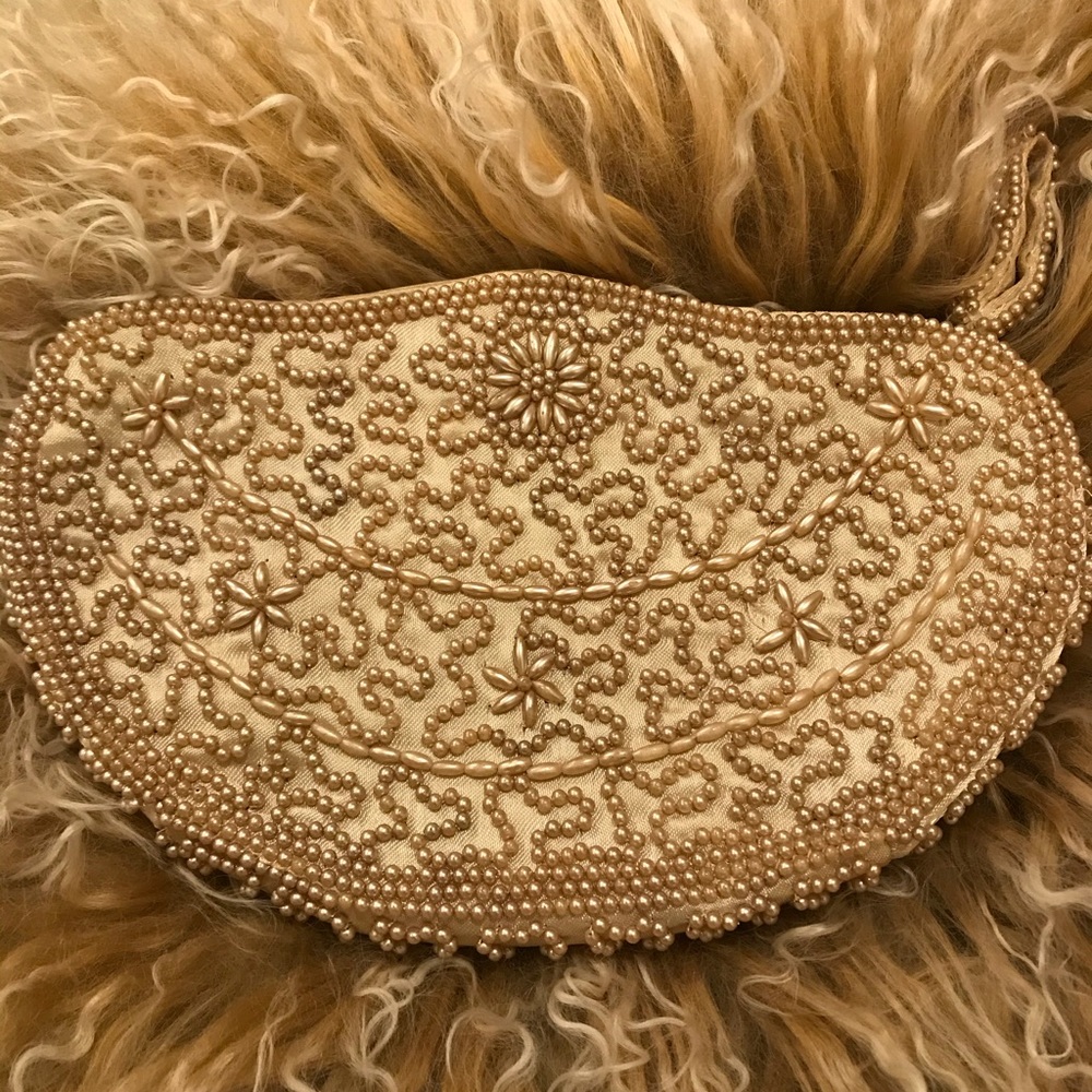 Vintage Beaded Champagne Evening Bag